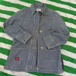RALPH LAUREN fireman toggle closure chore coat in railroad stripe denim